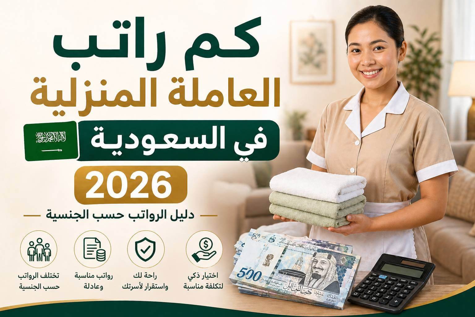 كم راتب العاملة المنزلية في السعودية 2026؟ دليل الرواتب حسب الجنسية