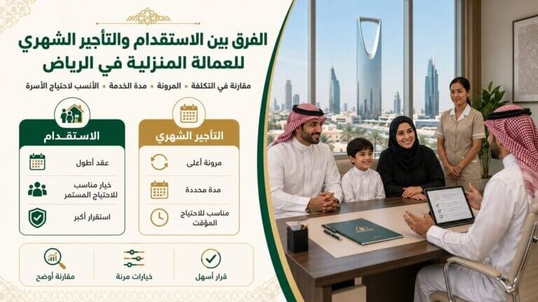 الفرق بين الاستقدام والتأجير الشهري للعمالة المنزلية في الرياض