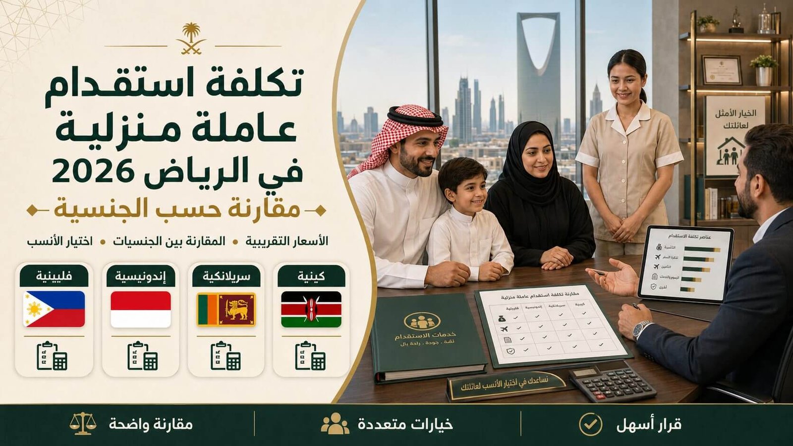 تكلفة استقدام عاملة منزلية بالرياض 2026 حسب الجنسية